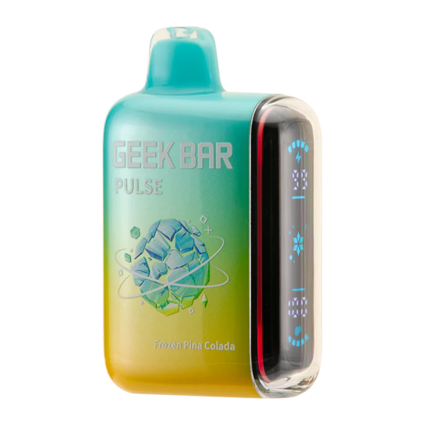 GEEK BAR DISPOSABLE VAPE Flavor: Coconut, pineapple and refreshing beverage notes abound in this frigid fusion of outstanding vape flavors. The Frozen Edition Geek Bar Pulse Pina Colada is a perfectly executed tropical drink inspired flavor with a kick of chilly menthol for balance. E-liquid contents: 16ml Nicotine Level: 50mg Puffs per Device: +15000 Battery: 650mAh (Rechargeable via USB-C) Made with Dual Mesh Coil Pulse Mode LED Screen: Battery and e-Liquid Meters